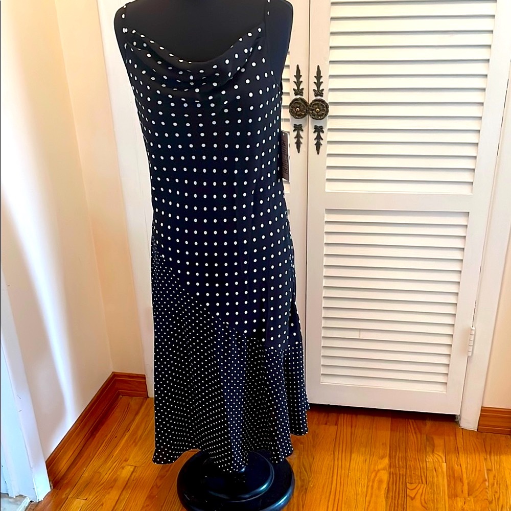 Nanette Lepore Black and White Asymmetrical Cowl Neck straps Sundress